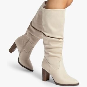 DREAM PAIRS Women's Knee High Boots Pointed Toe Chunky Block Heel -Beige 8.5 new